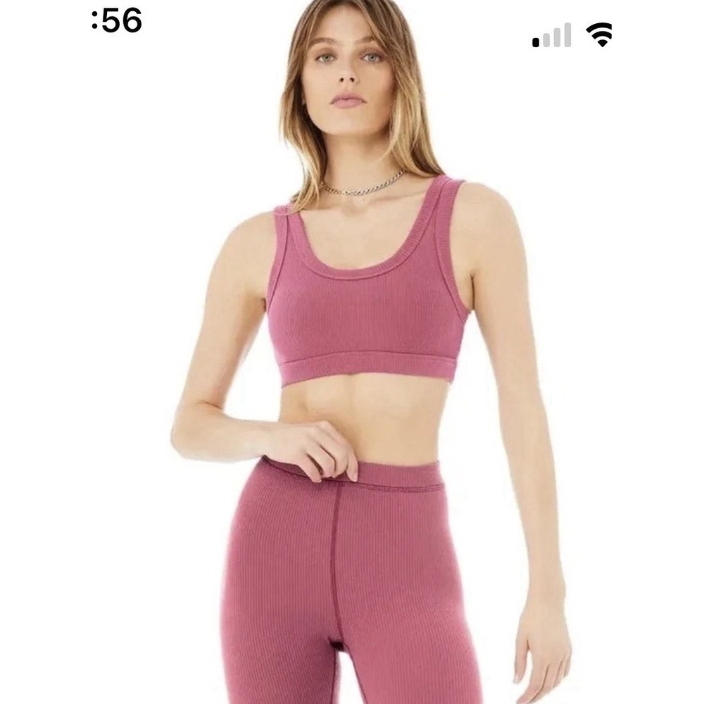 Alo Yoga Ribbed Wellness Bra In Raspberry Sorbet  Women's Size  S